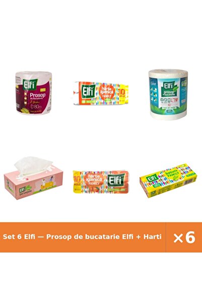 Elfi Set 6 — Prosop de bucatarie + Hartie Igienica Family + Prosop de bucatarie