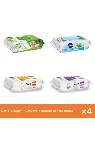 Sleepy Set 4 — Șervețele umede pentru bebel + Șervețele umede pentru bebel + ...
