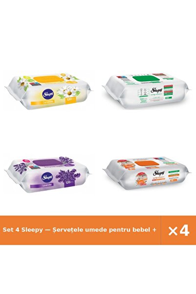 Sleepy Set 4 — Șervețele umede pentru bebel + Șervețele umede Easy + Șervețel...