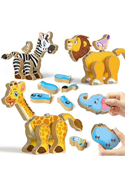 Coogam Wooden Snap Together Building Toy for 3 4 5 Years Old Kids