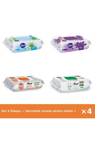 Sleepy Set 4 — Șervețele umede pentru bebel + Șervețele umede pentru bebel + ...