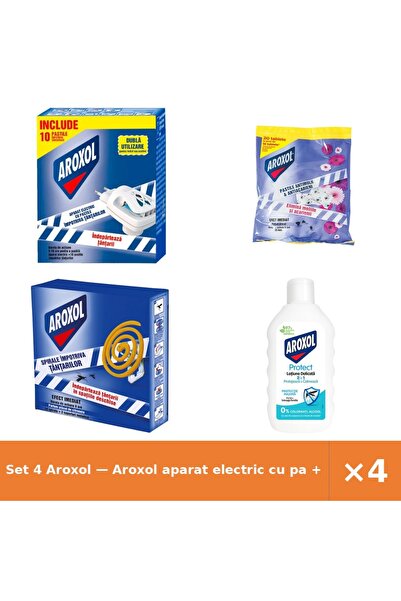 Aroxol Set 4 — aparat electric cu pa + Pastile antimolii si antiaca + Spirale...