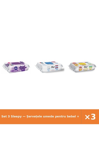 Sleepy Set 3 — Șervețele umede pentru bebel + Șervețele umede Easy + Șervețel...