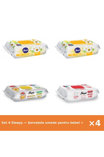 Sleepy Set 4 — Șervețele umede pentru bebel + Șervețele umede de curățare + Ș...