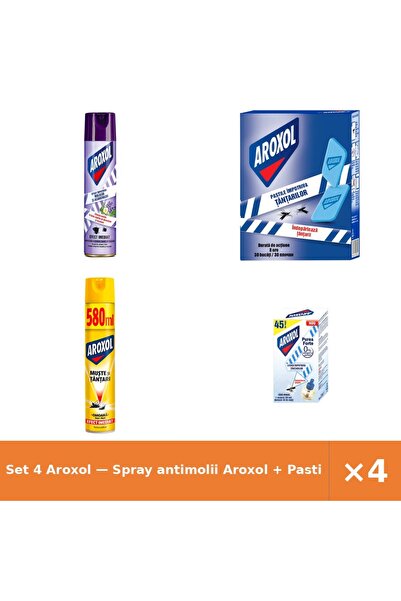 Aroxol Set 4 — Spray antimolii + Pastile tantari + Spray impotriva mustelor si