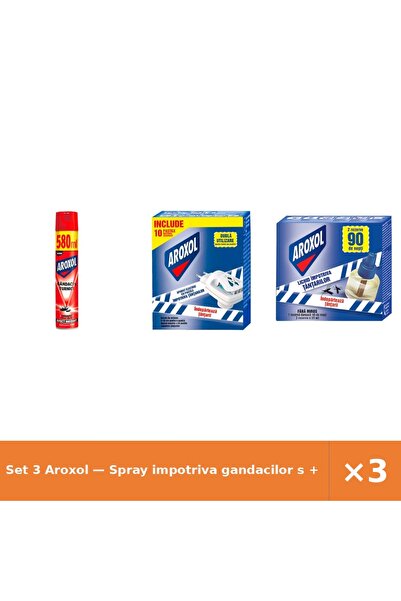 Aroxol Set 3 — Spray impotriva gandacilor s + aparat electric cu pa + Rezerva...