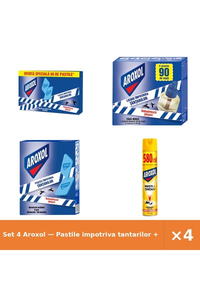 Aroxol Set 4 — Pastile impotriva tantarilor + Rezerva lichida impotriva ta + ...