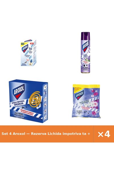 Aroxol Set 4 — Rezerva Lichida impotriva ta + Spray antimolii + Spirale impot...