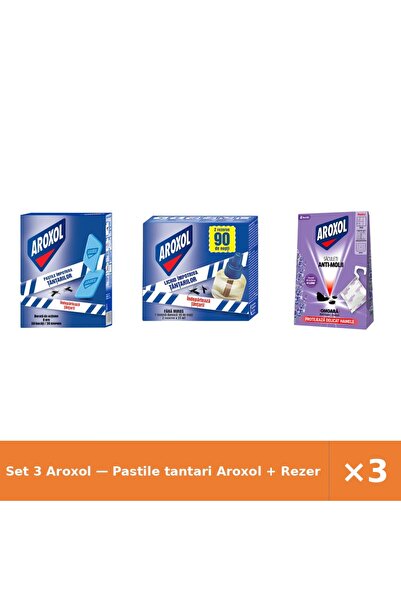 Aroxol Set 3 — Pastile tantari + Rezerva lichida impotriva ta + Saculeti anti...