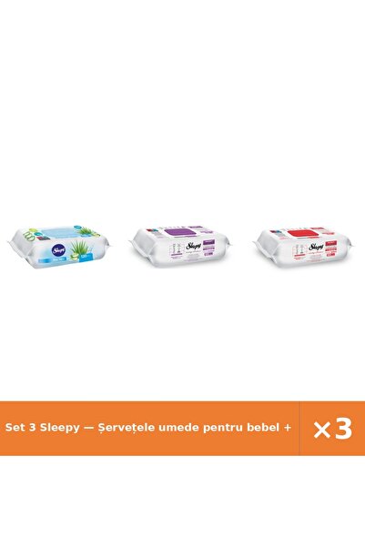 Sleepy Set 3 — Șervețele umede pentru bebel + Șervețele umede Easy + Șervețel...