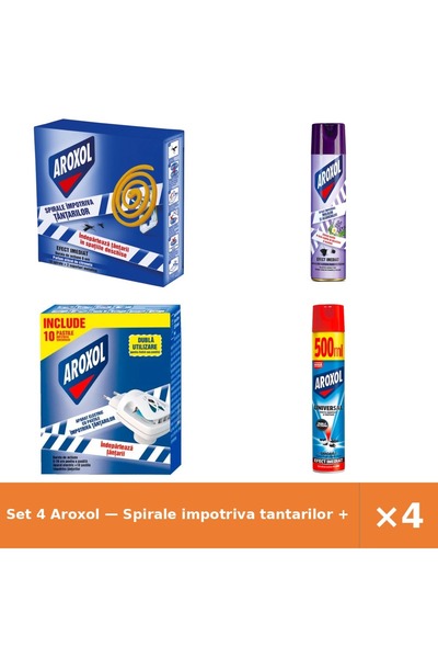 Aroxol Set 4 — Spirale impotriva tantarilor + Spray antimolii + aparat electr...