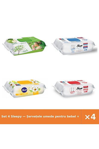 Sleepy Set 4 — Șervețele umede pentru bebel + Șervețele umede Easy + Șervețel...