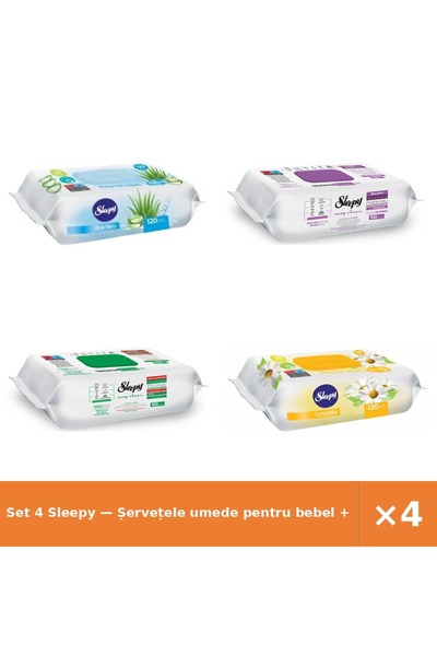 Sleepy Set 4 — Șervețele umede pentru bebel + Șervețele umede Easy + Șervețel...