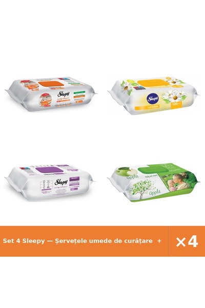 Sleepy Set 4 — Șervețele umede de curățare + Șervețele umede pentru bebel + Ș...
