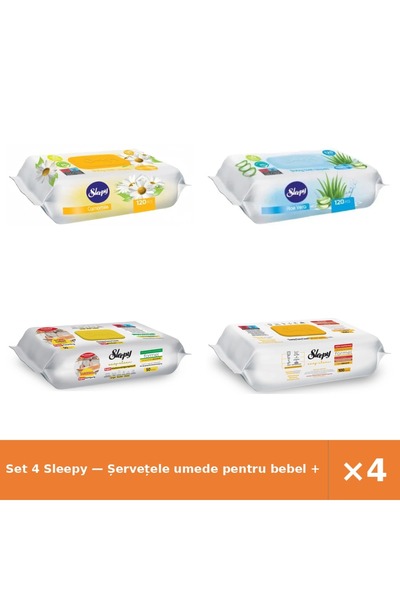 Sleepy Set 4 — Șervețele umede pentru bebel + Șervețele umede pentru bebel + ...