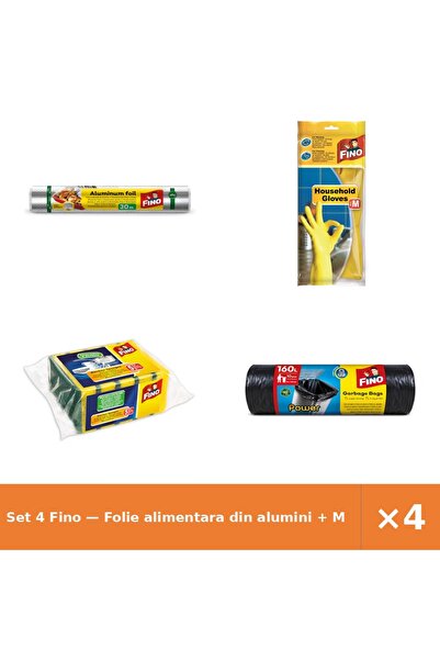 Fino Set 4 — Folie alimentara din alumini + Manusi de menaj - Gospo + Bureti ...