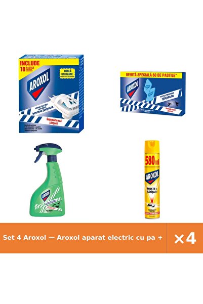 Aroxol Set 4 — aparat electric cu pa + Pastile impotriva tantarilor + Lichid ...