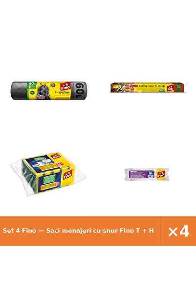 Fino Set 4 — Saci menajeri cu snur T + Hartie pentru copt + Bureti Bucatarie