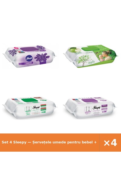 Sleepy Set 4 — Șervețele umede pentru bebel + Șervețele umede pentru bebel + ...