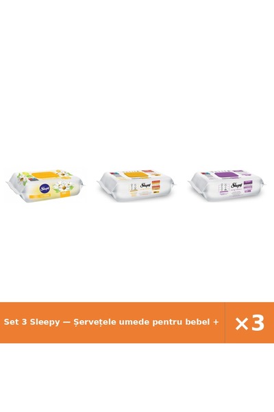 Sleepy Set 3 — Șervețele umede pentru bebel + Șervețele umede Easy + Șervețel...