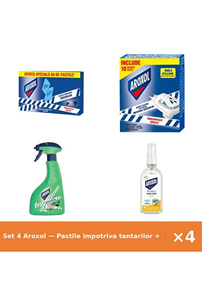 Aroxol Set 4 — Pastile impotriva tantarilor + aparat electric cu pa + Lichid ...