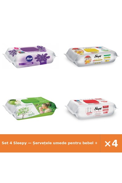 Sleepy Set 4 — Șervețele umede pentru bebel + Șervețele umede de curățare + Ș...