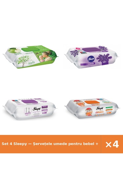 Sleepy Set 4 — Șervețele umede pentru bebel + Șervețele umede pentru bebel + ...