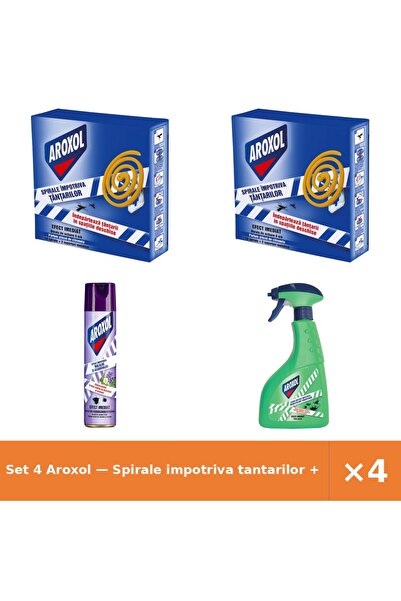 Aroxol Set 4 — Spirale impotriva tantarilor + Spray antimolii + Lichid instan...