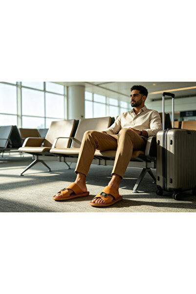 Huanhuan Shoe شباشب رجالية فاخرة من الجلد الصناعي، صنادل مفتوحة الأصابع للارت...