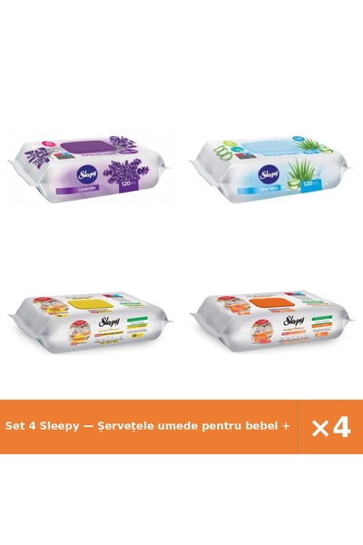 Sleepy Set 4 — Șervețele umede pentru bebel + Șervețele umede pentru bebel + ...