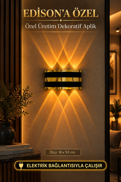 Edison 220V Electric Led Wall Sconce with Gold Detail Amber Light Bidirection...