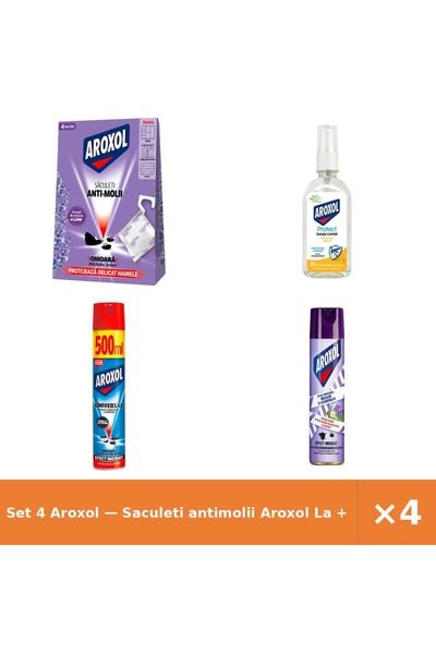 Aroxol Set 4 — Saculeti antimolii La + Solutie lichida impotriva in + Spray i...