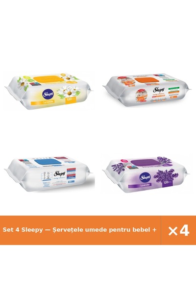 Sleepy Set 4 — Șervețele umede pentru bebel + Șervețele umede de curățare + Ș...