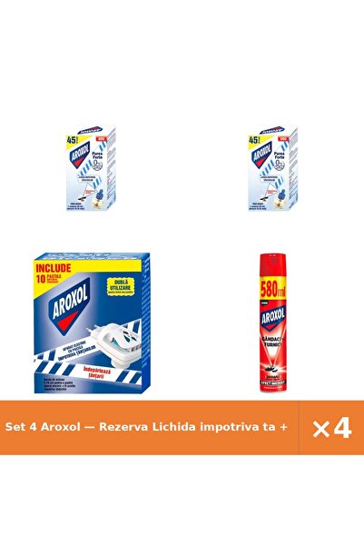Aroxol Set 4 — Rezerva Lichida impotriva ta + aparat electric cu pa + Spray i...