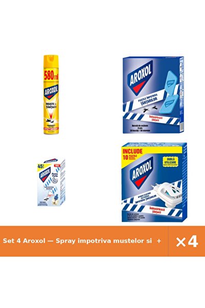 Aroxol Set 4 — Spray impotriva mustelor si + Pastile tantari + Rezerva Lichid...