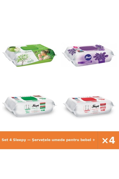 Sleepy Set 4 — Șervețele umede pentru bebel + Șervețele umede pentru bebel + ...