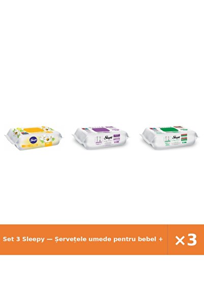 Sleepy Set 3 — Șervețele umede pentru bebel + Șervețele umede Easy + Șervețel...