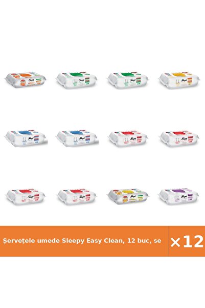 Sleepy Șervețele umede Easy Clean, 12 bucăți, set asortat: Cireș, Alb, Bleach...