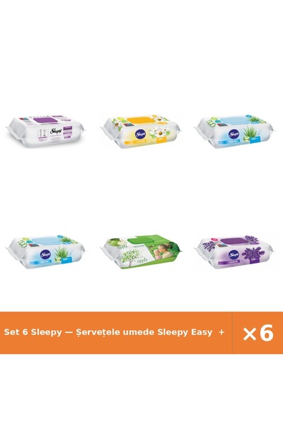 Sleepy Set 6 — Șervețele umede Easy + Șervețele umede pentru bebel + Șervețel...