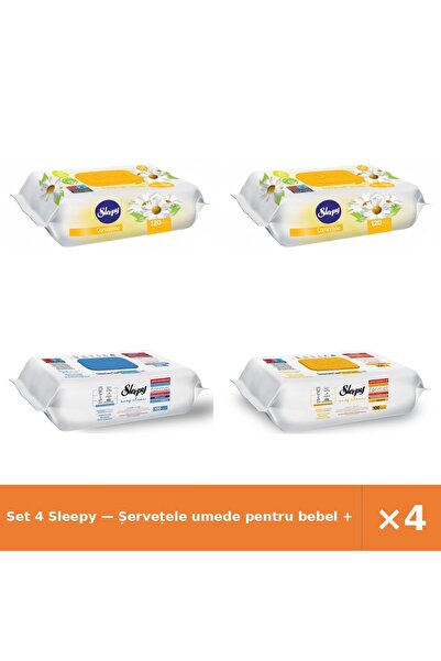 Sleepy Set 4 — Șervețele umede pentru bebel + Șervețele umede Easy + Șervețel...