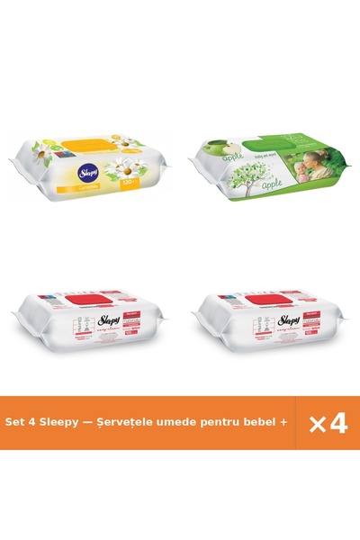 Sleepy Set 4 — Șervețele umede pentru bebel + Șervețele umede pentru bebel + ...