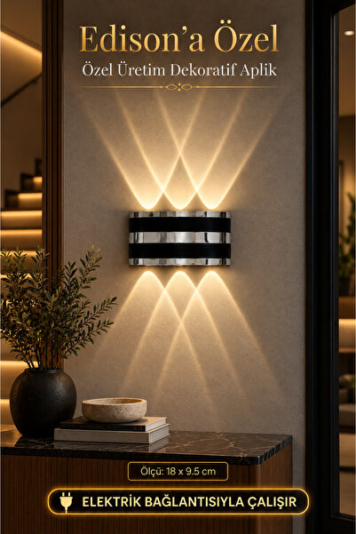 Edison LED Aplik Gümüş Detaylı Gün Işığı Elektrikli Duvar Apliği Çift Yönlü M...