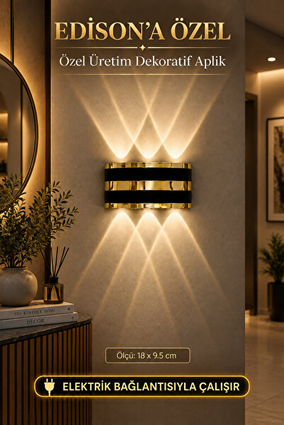 Edison Led Sconce Gold Detailed Daylight Electric Wall Sconce Bidirectional M...