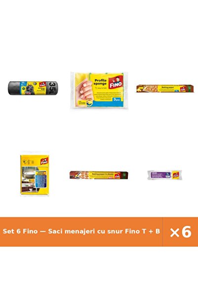 Fino Set 6 — Saci menajeri cu snur T + Bureti de bucatarie pentru p + Hartie ...