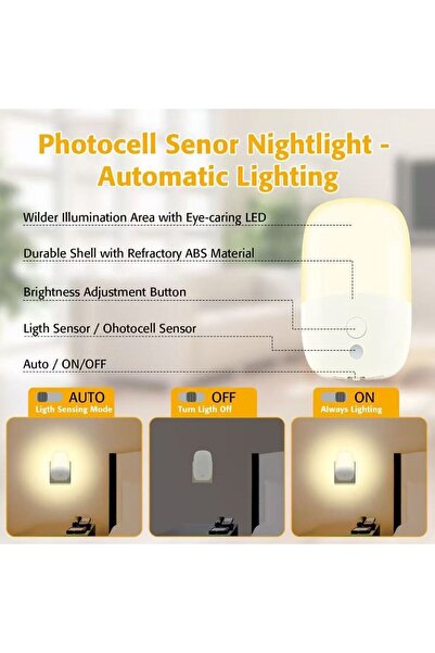 Velkyn مصباح ليلي LED قابل للتوصيل (عبوة من قطعتين)، مزود بمستشعر من الغسق إل...