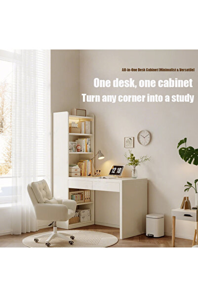 VUCATIN Corner Desk, Desk with Built-in Bookshelf, Student and Home Study Des...