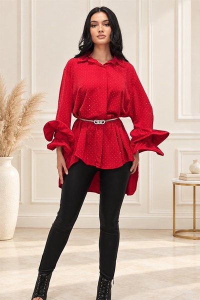 FashionForYou Μπλούζα με βολάν και κρύσταλλα Sugar BLINK, ασύμμετρο μήκος, Κό...