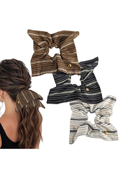 Hannea ® Square Hair Scrunchies for Women,3PCS Boho Linen Elastic Hair Ties B...