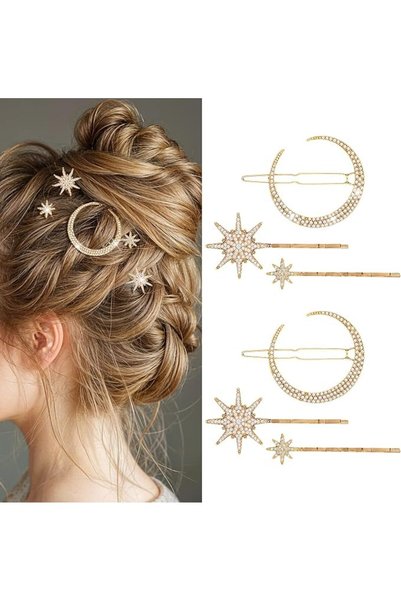 AOZUO 6Pcs Rhinestone Star Moon Hair Clips Vintage Hair Accessories