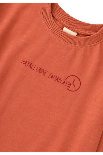 Cigit Sloganlı Uzun Kollu T-Shirt 2-10 Yaş Oranj